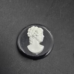 Black White Plastic Cameo Brooch Round Vintage Costume Jewelry